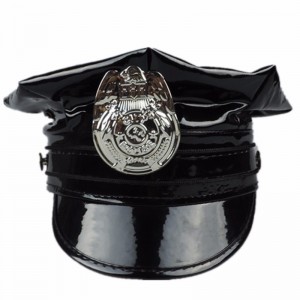 Hawk Hat Badge PVC PU capuchon en cuir noir octogonal en cuir casquette de police en cuir militaire cap rôle jouant uniforme casquette