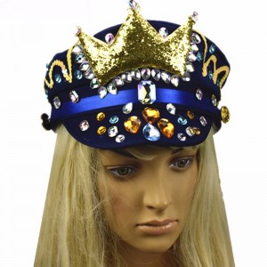 Nouveau chapeau bleu saphir couronne Lyjenny chapeaux de carnaval brésilien diamant chapeau paillettes sur mesure en gros