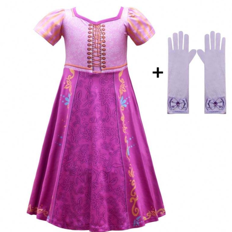 Nouveau style Rapunzel Girls Long Robe Cosplay Costume Ice Princess Cartoon Jirt For Party 3753