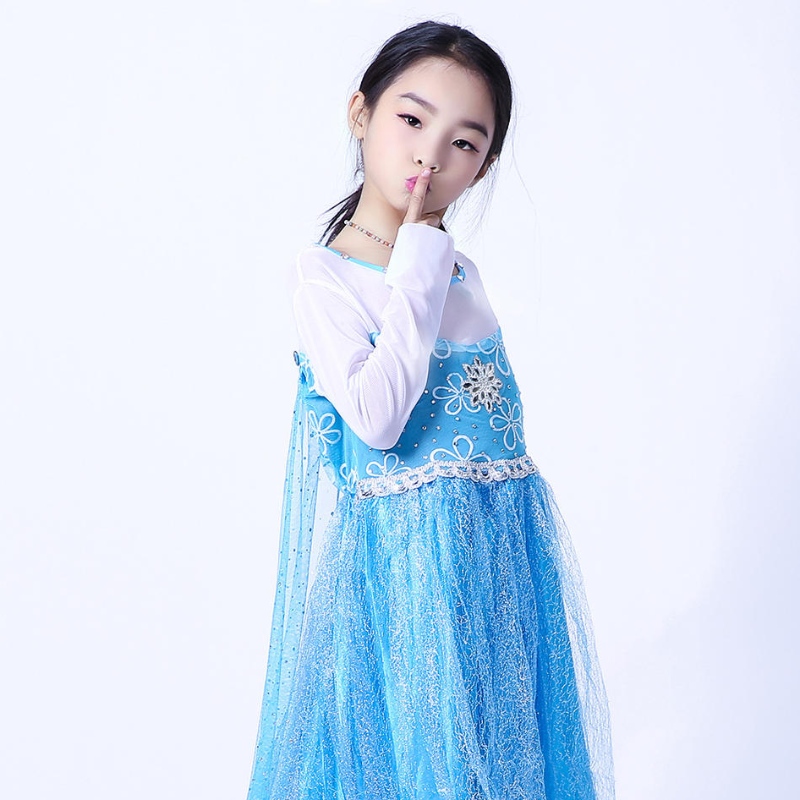 Elsa Queen Dress Girls Long Man Mesh Mesh Cloak Détachable Elsa Princess Robe