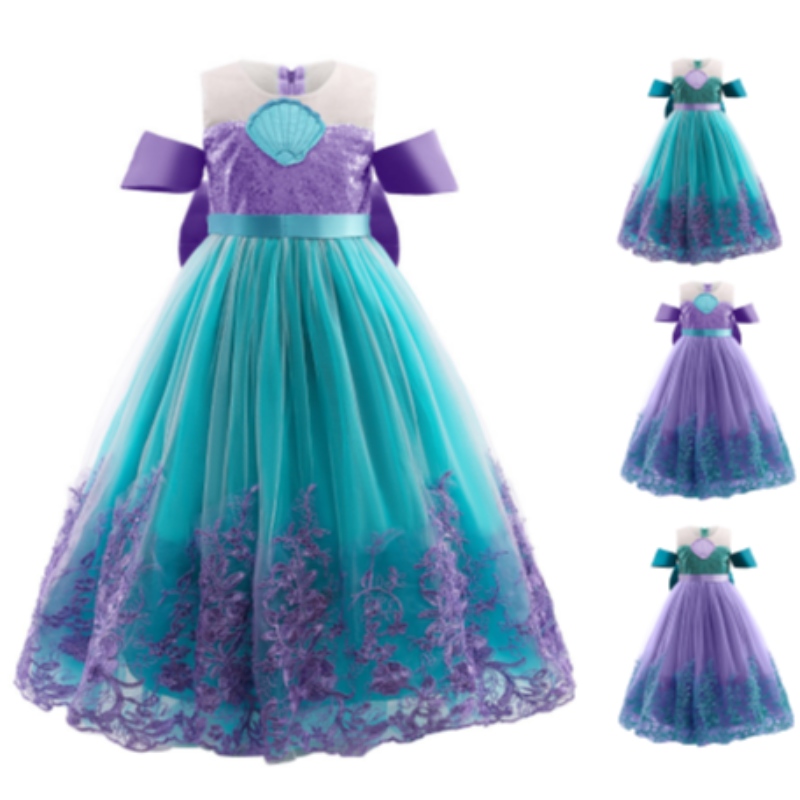 Sirène princesse fille robe enfants halloween cosplay costumes bébé fille robe violette enfants