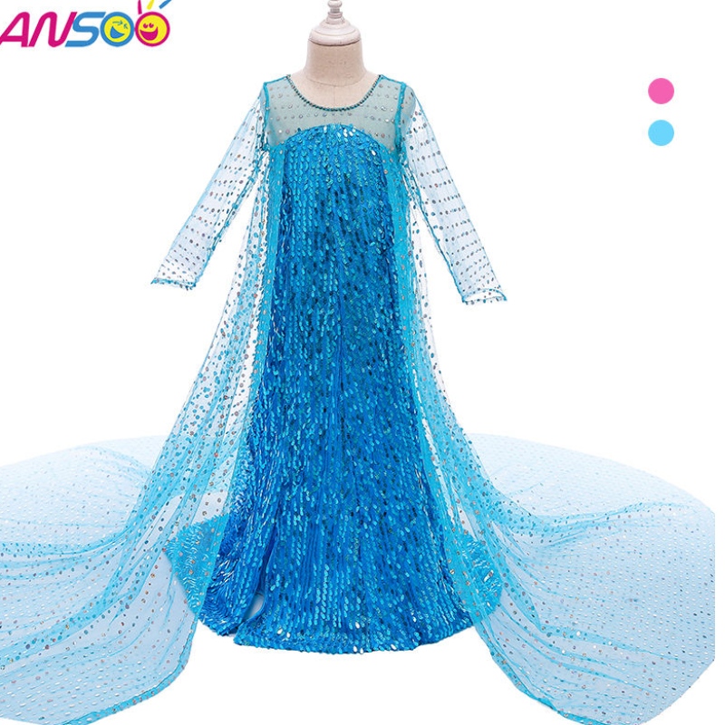 Ansoo Top Vente des vêtements Fancy Princess Dress Up Long Tail 2022 Elsa Anna Robe For Girls