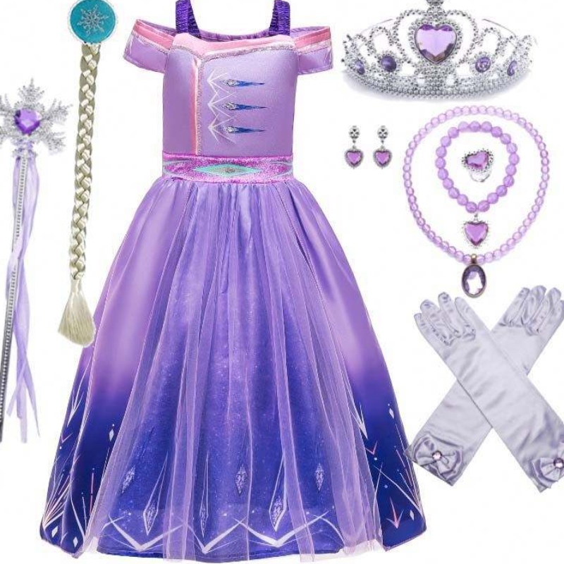 Gros Princess Costume Sequin Mesh Party Elsa Robe pour les enfants avec accessoires HCGD-030