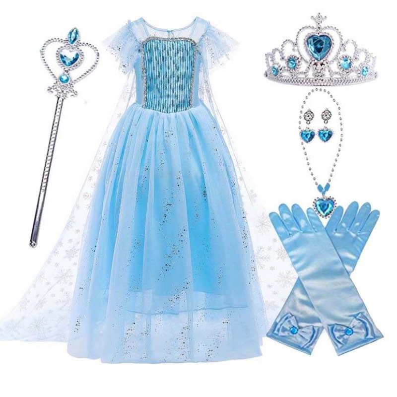 Top Quality Little Girls Halloween Party Blue Elsa Princess Dress HCGD-018