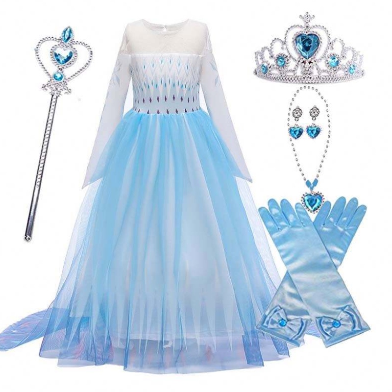 Halloween Carnival Birthday Party Cosplay tenue Ice 2 Hobe Elsa à manches longues pour les filles HCGD-009