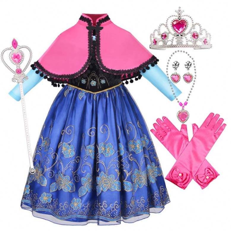 En stock enfant Cosplay Vêtements Fantastique princesse Anna Costume avec accessoires avec Cloak HCGD-014