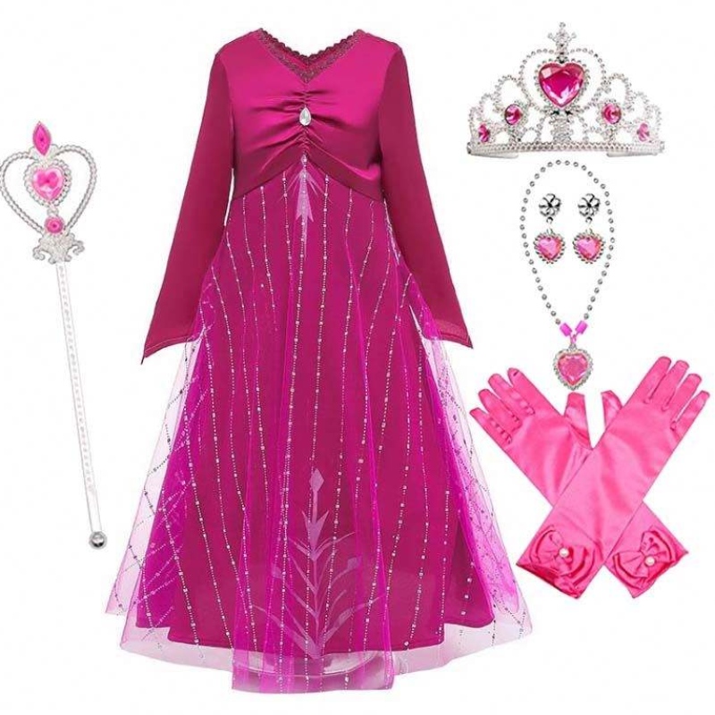 Anna Cosplay Party Vestidos Girl Vêtements Red Elsa Costume princesse Elsa Robe pour 3-10y HCGD-034