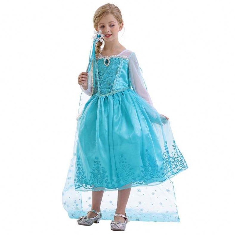 Children d\'anniversaire Pageant Cosplay 2-10y Sequin Blue à manches longues Halloween Princesse Elsa Dress Cosplay HCGD-039