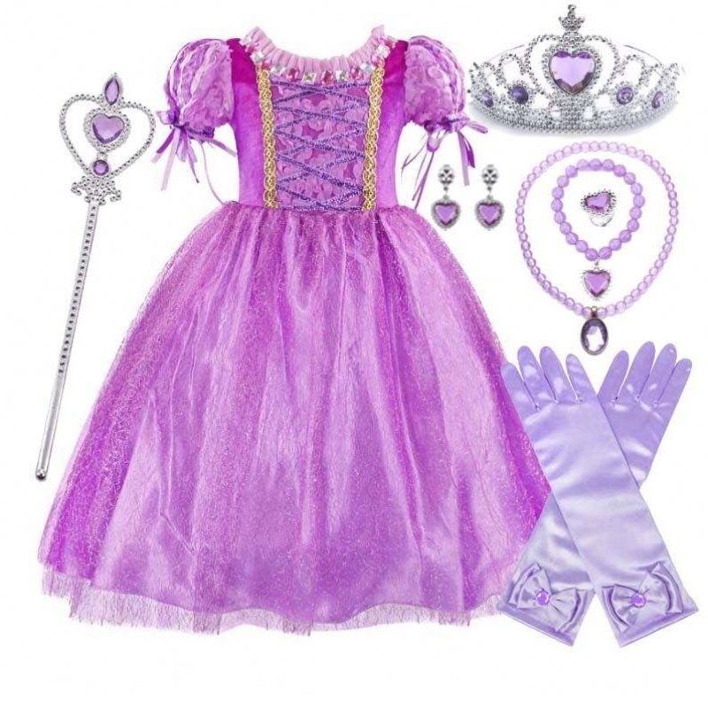 Gadgets 2022 Little Girls Purple Color Rapunzel Princess Robe avec accessoires HCRS-006