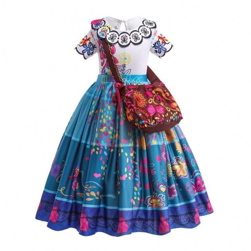 2022 Enfants Encanto Madrigal Princess Jirts Tenues Blue Mirabel Robe d\'Encanto avec sac 100-160 cm HCIS-001