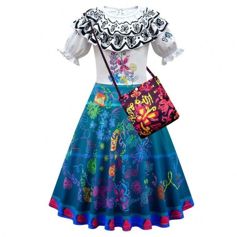 2022 Enfants Encanto Madrigal Princess Jirts Tenues Blue Mirabel Robe d\'Encanto avec sac 100-160 cm HCIS-001