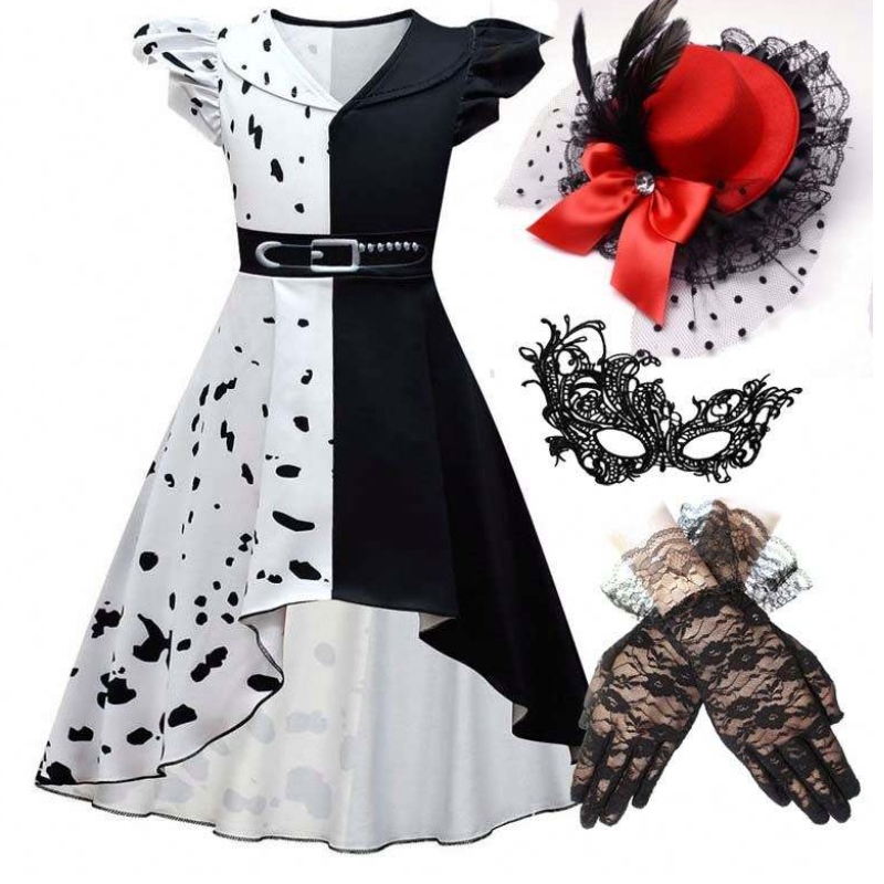 Halloween Cosplay Costume Girls Black White Role Role Costulla Costume Full Set DGHC-141