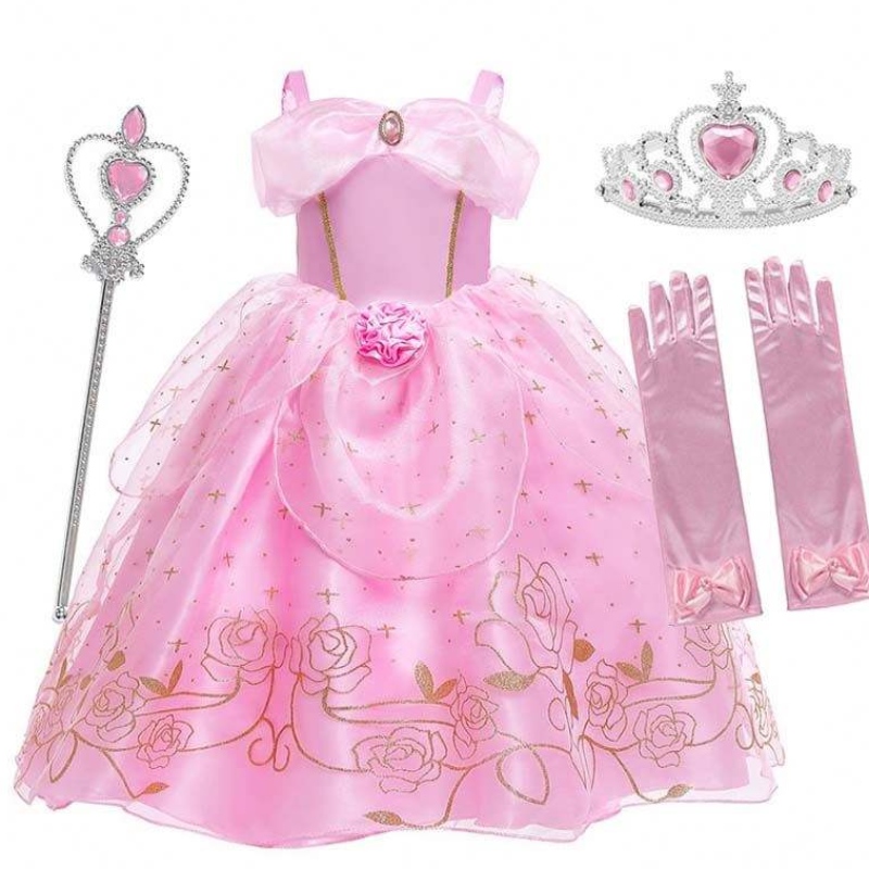 Gamin princesse robe girl de fête d\'été de fantaisie rose princesse aurora costume hcsp-012