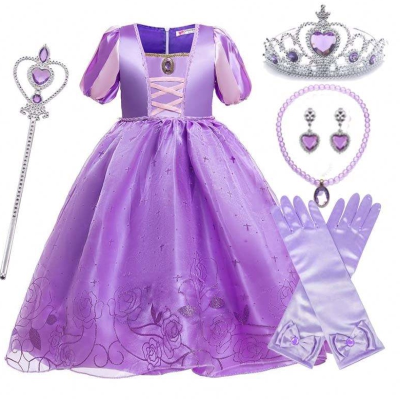 Halloween Christmas Carnival Costume Kid Princess Purple Tulle Rapunzel Robe Enfants HCRS-017