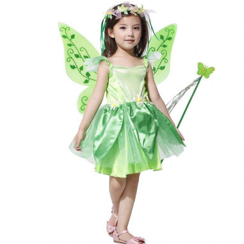 Girls Halloween Party Fairy Dress Up Kids Green Fairy Robe Costume HCTB-008