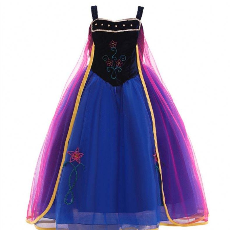 Vente en gros princesse Anna Elsa Costume Long Dress Kids Christmas Party Cosplay Costume Fancy Distes for Girls L0695