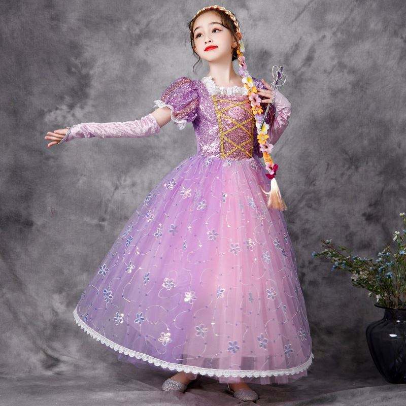Baige European Style Princess Dress Halloween Party Wear Rapunzel Costume Fluffy Mesh Frock