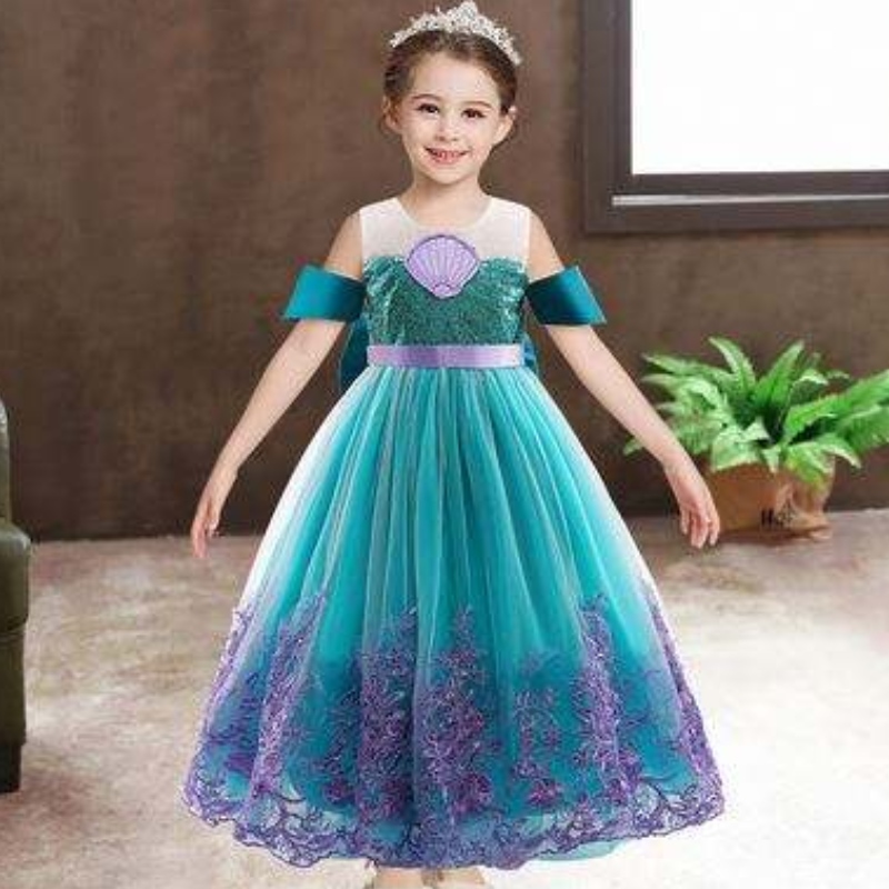 Baige sirène d\'été automne robe de fille fleurie longue princesse Noël costume