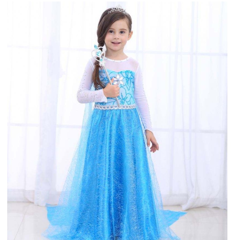 Baige Hot Sellf Children \\\\ Wear Baby Girls Long Mancheve Maxi Robe Elsa Robe avec Cloak