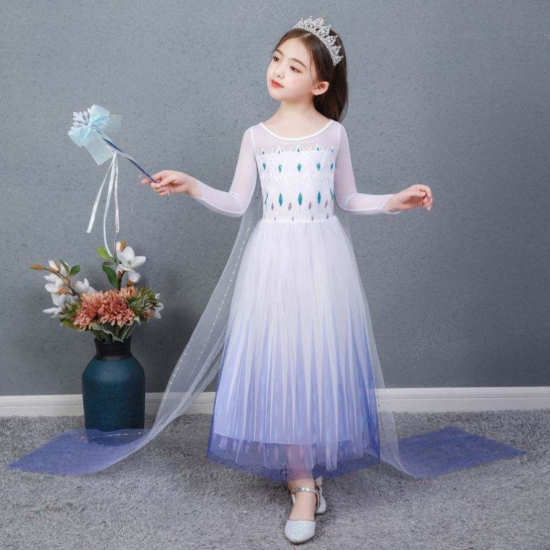 Baige Kids Girl Fancy Cosplay Long Cap Cosplay Party Princess Elsa Dress Costume