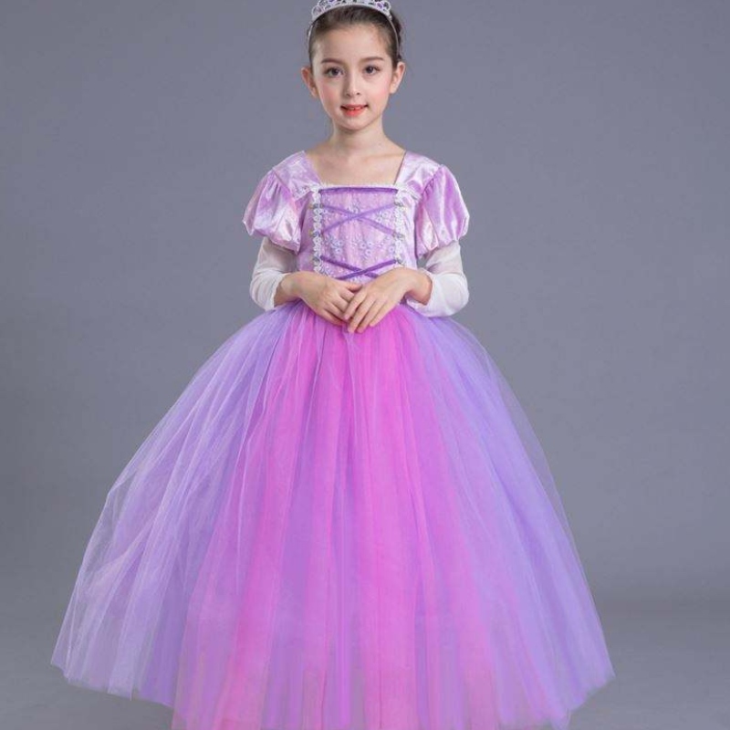 Enfants de haute qualité enfants de haute qualité violet rapunzel longue robe de princesse Sofia Puffy Sofia pour filles smr020