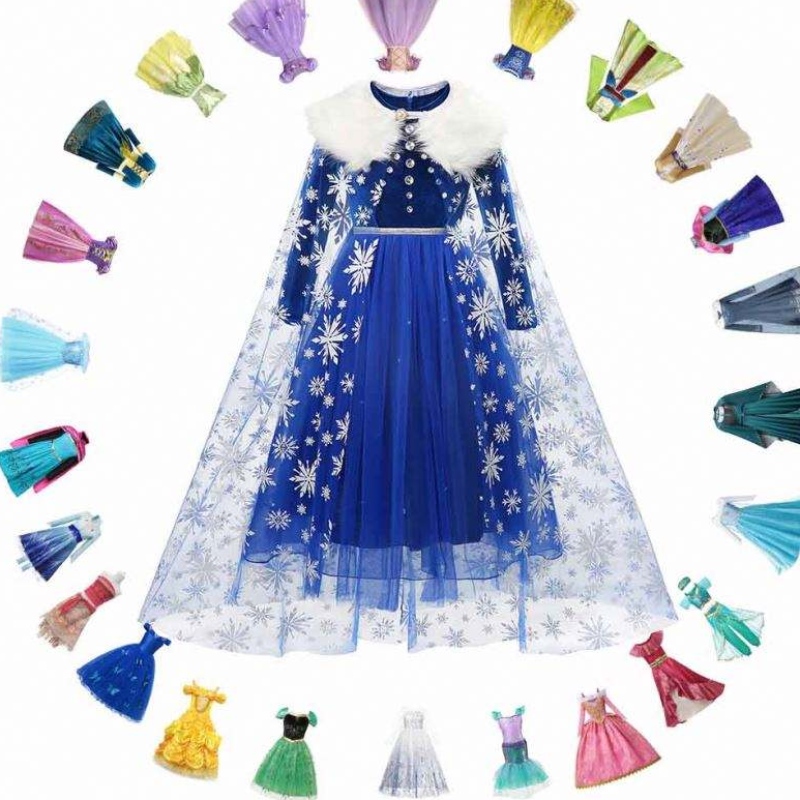Princesse elsa robe d\'hiver filles manches longues Frozen2 Halloween Costume enfants Rapunzel Tiana Mulan Cosplay