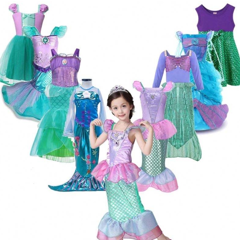 Filles petites sirène ariel princesse robe cosplay costumes for kids baby girl sirmaid robe up sets enfants halloween vêtements