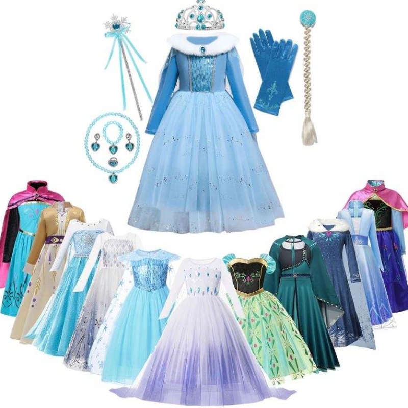 Anna Elsa Princess Costumes For Kids Halloween Christmas Party Cosplay Snow Queen Fancy Dishes Girls Snowflake Prom Robe