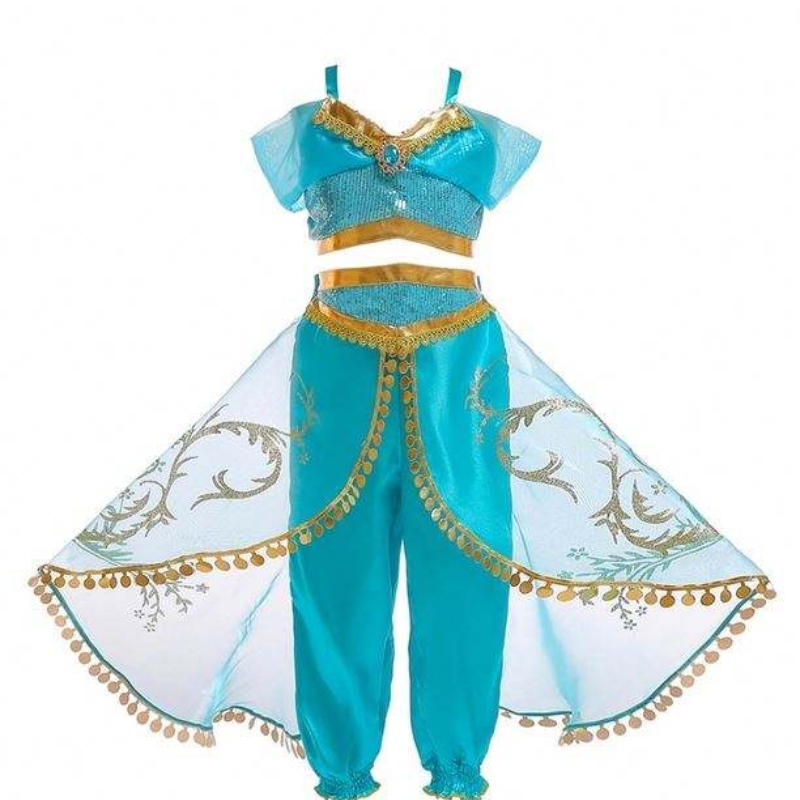 Aladdin Jasmine Costume enfants Girls Jasmine Princess Costumes Halloween Party Dance pour les enfants Cosplay pour les filles