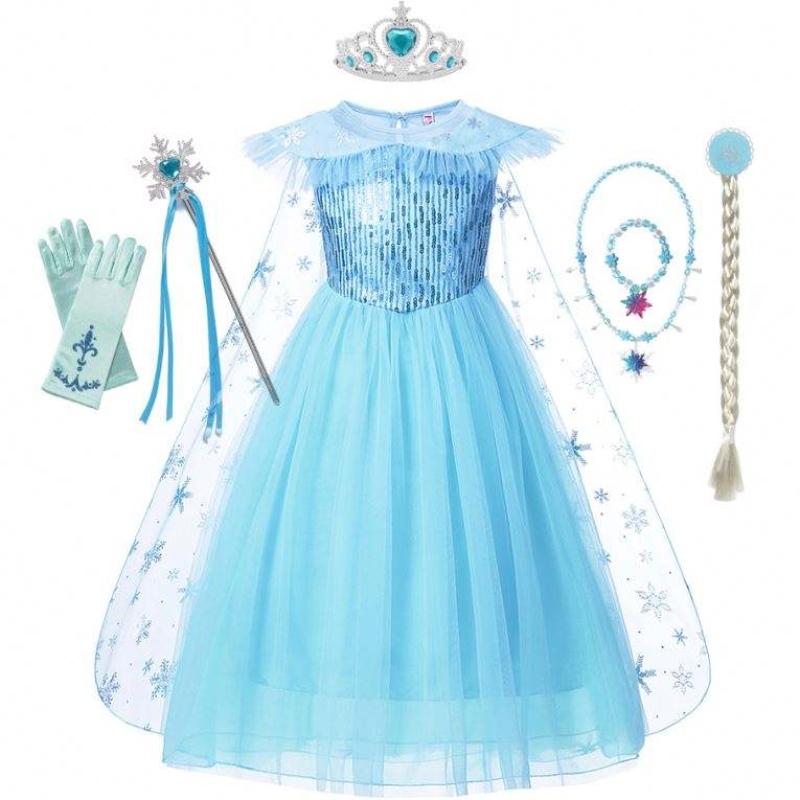 Girls Elsa Cosplay Dress Costume fantaisie fille Snow Halloween Birthday Party Children Princess Clothes Cloak