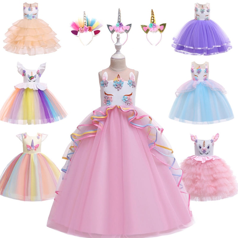 Vente chaude Belle princesse pour enfants Vêtements porter une fête d\'anniversaire Unicorn Horn Sequin Tutu Girl Robe pour petites filles
