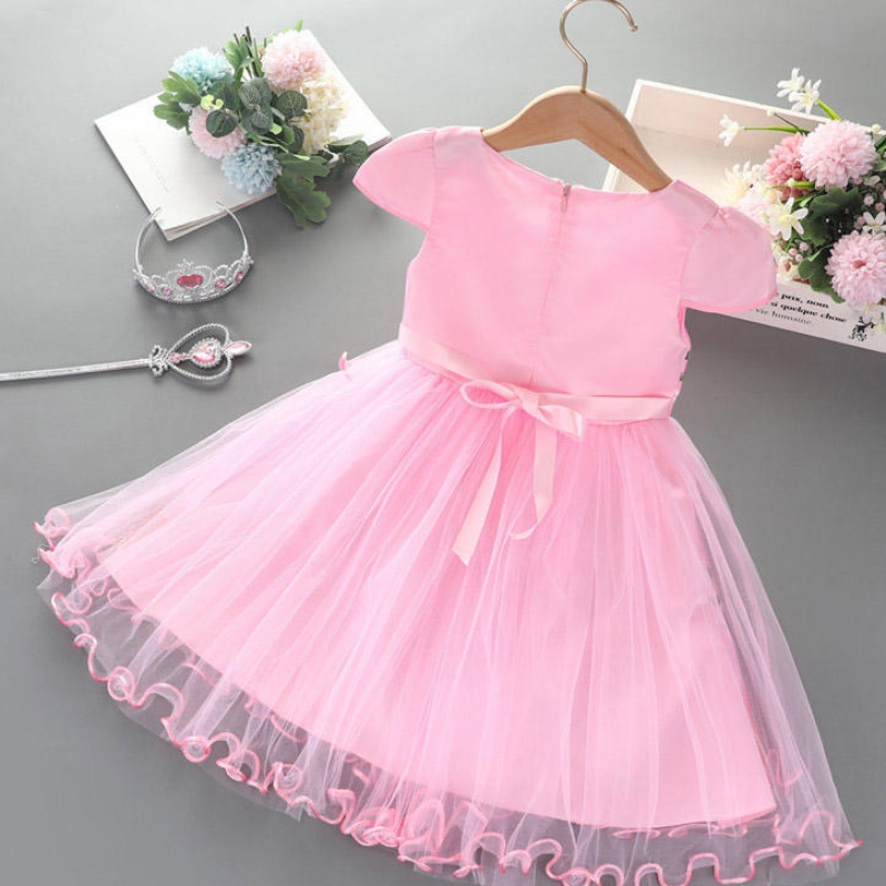 2-8Y Girls Robe Summer Nouvelle manche à manches courtes Princesse Elsa Mesh Tutu Jirt Children \\\\ Birthday Party Cosplay robe