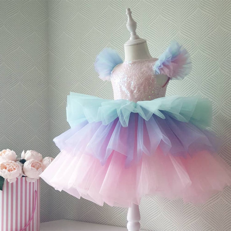 Filles formel princesse robe enfants dentelle tulle arc-en-ciel élégant de soirée gâteau de fête de la soirée tutu enfant enfants mariage communion Costume