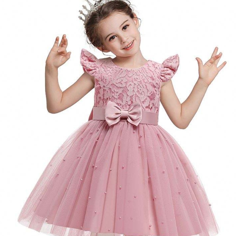 Baige Cross-Border Kids Robe en gros Couleur solide dentelle Bowknot Children\'s Party Birthday Robe D0761