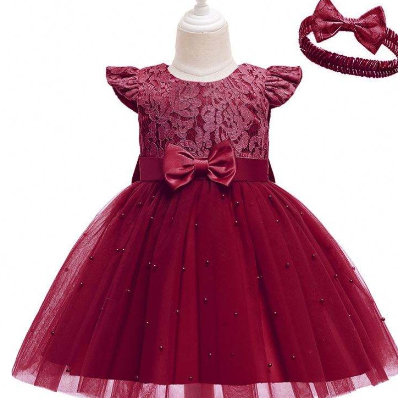 Baige Cross-Border Kids Robe en gros Couleur solide dentelle Bowknot Children\'s Party Birthday Robe D0761
