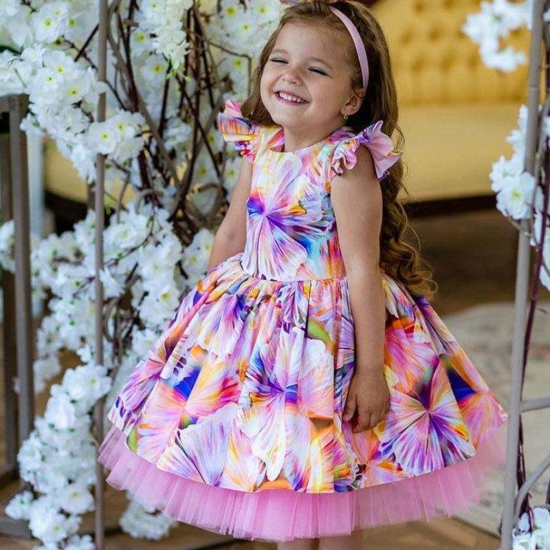 Baige Dernière la robe de fille à imprimé floral \\\\ Vêtements d\'enfants pour les robes de demoiselle d\'honneur fille de 3 ans pour la fête