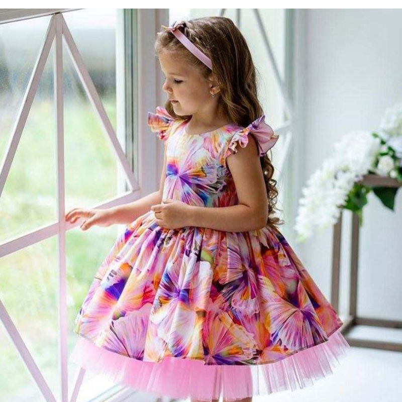 Baige Dernière la robe de fille à imprimé floral \\\\ Vêtements d\'enfants pour les robes de demoiselle d\'honneur fille de 3 ans pour la fête