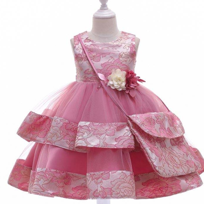 Baige New Design Flower Girl Party Robe avec mini sac Satin d\'anniversaire de mariage Robe princesse l5216