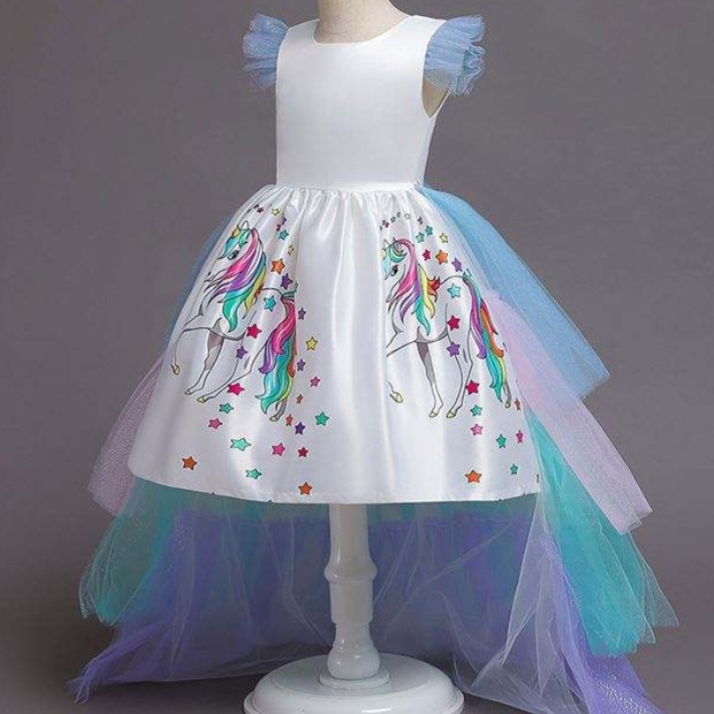 2020 Summer Kids sans manches arc-en-ciel princesse d\'anniversaire Robe de la licorne avec bandeau DJS100