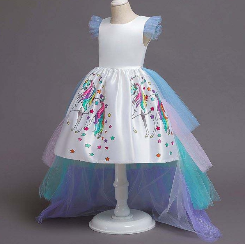 2020 Summer Kids sans manches arc-en-ciel princesse d\'anniversaire Robe de la licorne avec bandeau DJS100