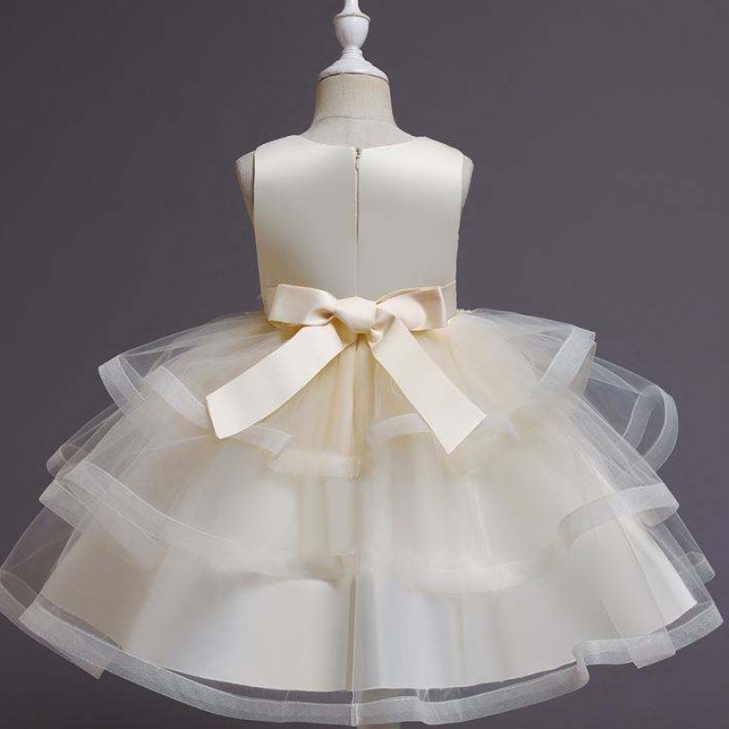 Baige Flower Girl Robe Kids Party Party Baby Tutu Princess Robe avec des vêtements d\'anniversaire de longueur de genou