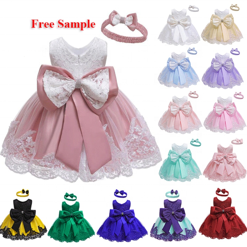 Baige bébé fille vêtements robe de bal robe princesse en bas âge d\'anniversaire formel baptême fête pour enfants robes de fille fleurie avec gros arc