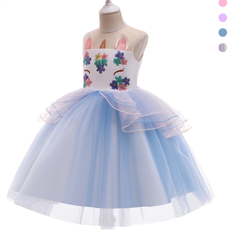 Fantaisie colorée arc-en-ciel rose rose tutu enfant enfant bébé robe de licorne filles robe de princesse licorne pendant 3-11 ans fille