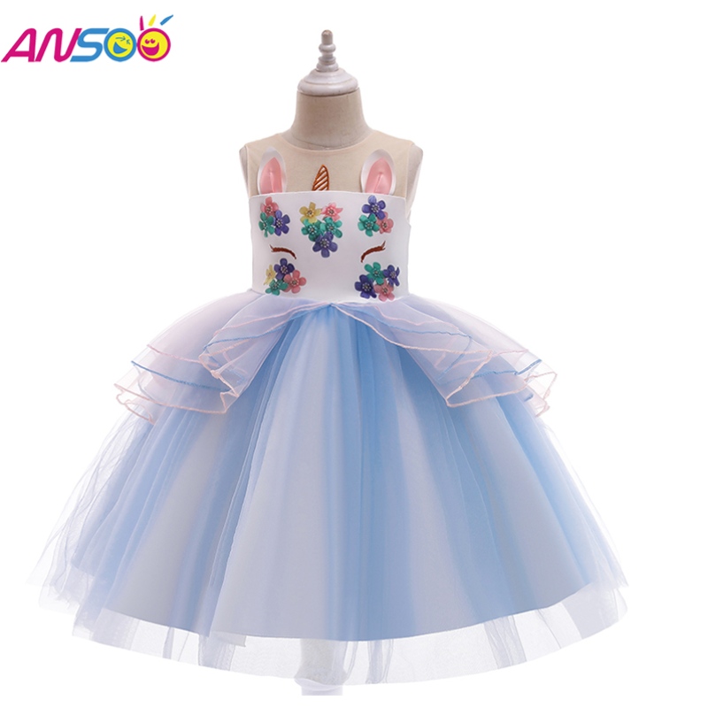 Robe de licorne Ansoo pour fille arc-en-ciel tutu princesse robe pour enfants robe de fête d\'anniversaire