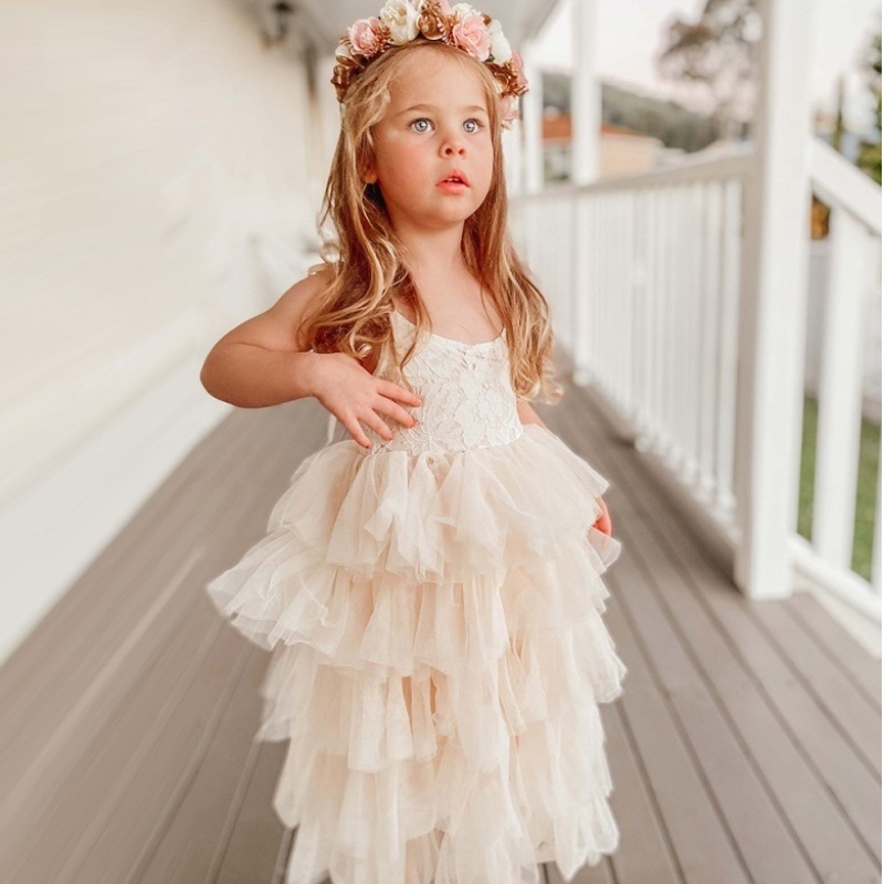 Robe d\'été des petites filles pour enfants princesse d\'anniversaire de fête de lacet de lacet tutu tutu les enfants robes