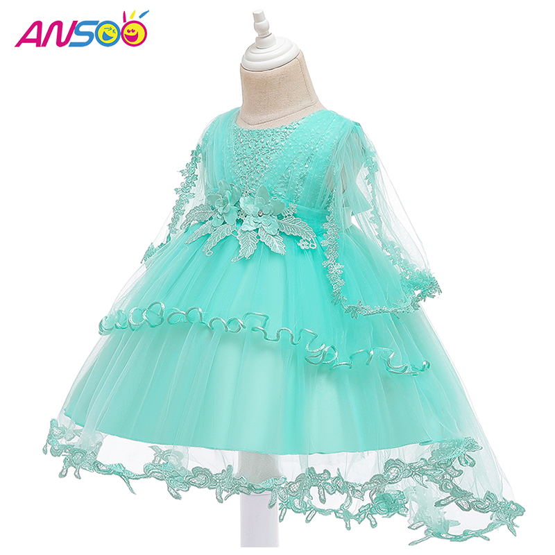 ANSOO Princess Flower Girl Robe Summer Tutu Mariage Birthday Party Robes pour enfants pour les enfants Costume Costume Conception de bal d\'adolescent