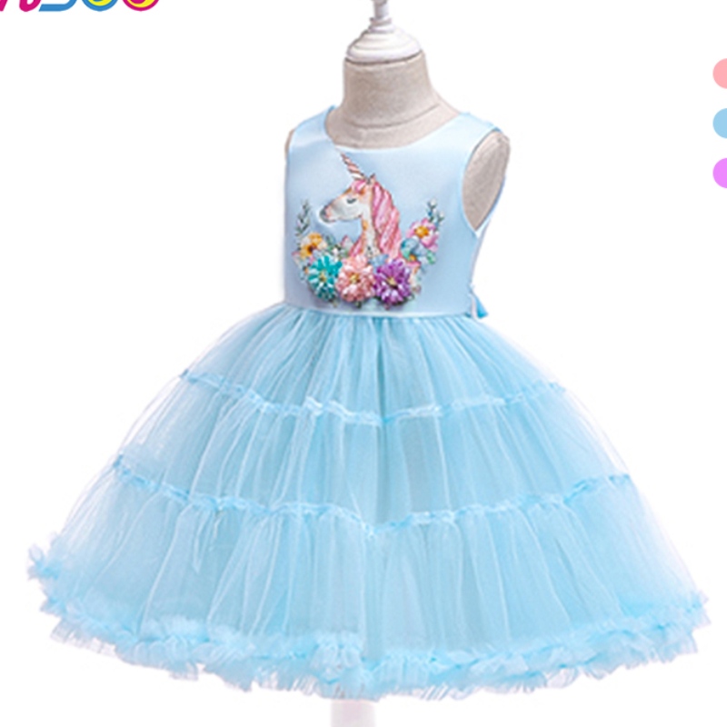 Ansoo Unicorn Rainbow Baby Girl Robes d\'anniversaire Cotton Girl Princess Party Robes de mariée violet pour 1 à 6 ans Tutu