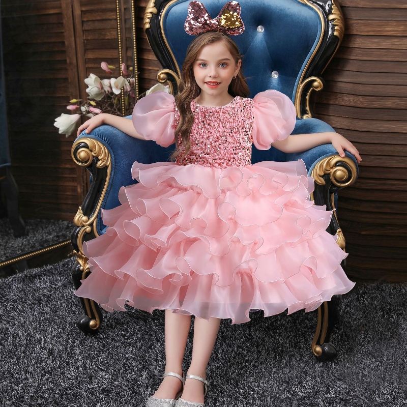 Robe de fête de mariage pour filles fleur tulle anniversaire enfants robes tutu perles de bal robe de soirée pour enfants élégante robe princesse
