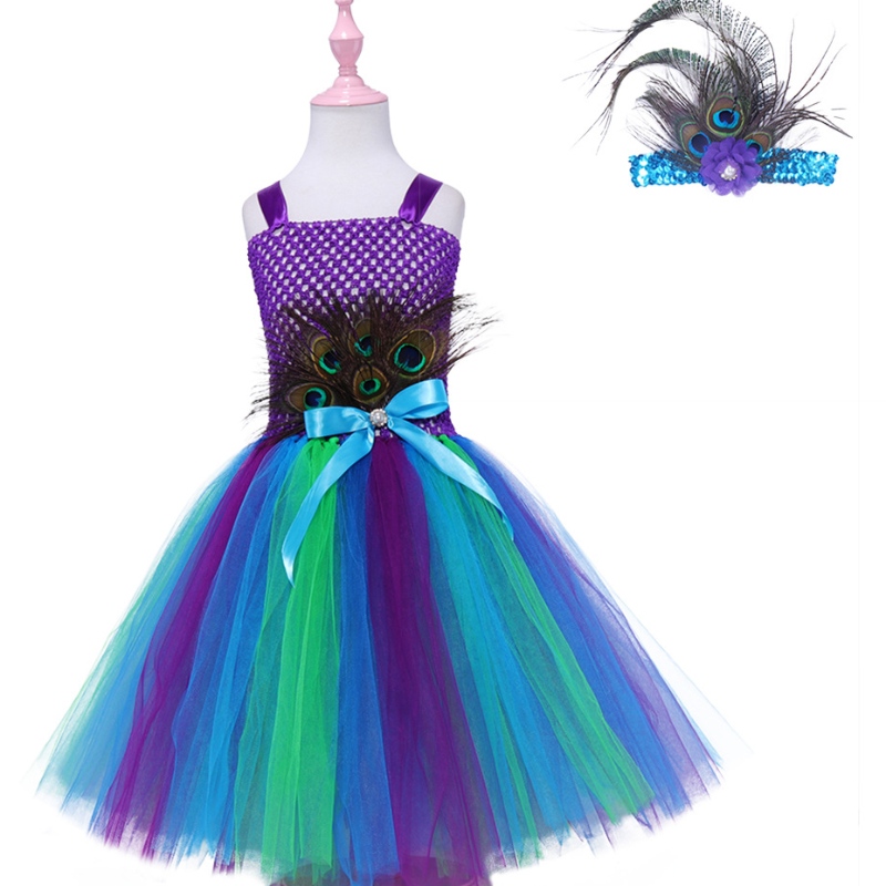 Robe d\'automne des enfants Jupe en maille de plumes de paon