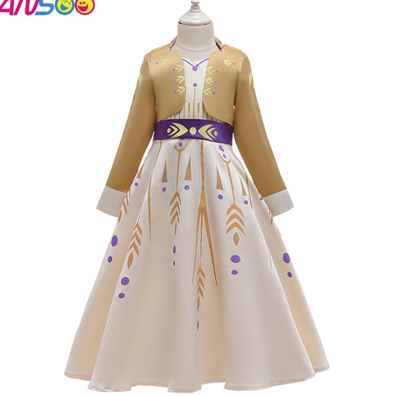 Ansso Cosplay Party Dress Up Princess Elsa Anna Costume de robe jaune mode Halloween Fairy princesse Kids Fancy Dishing Costumes